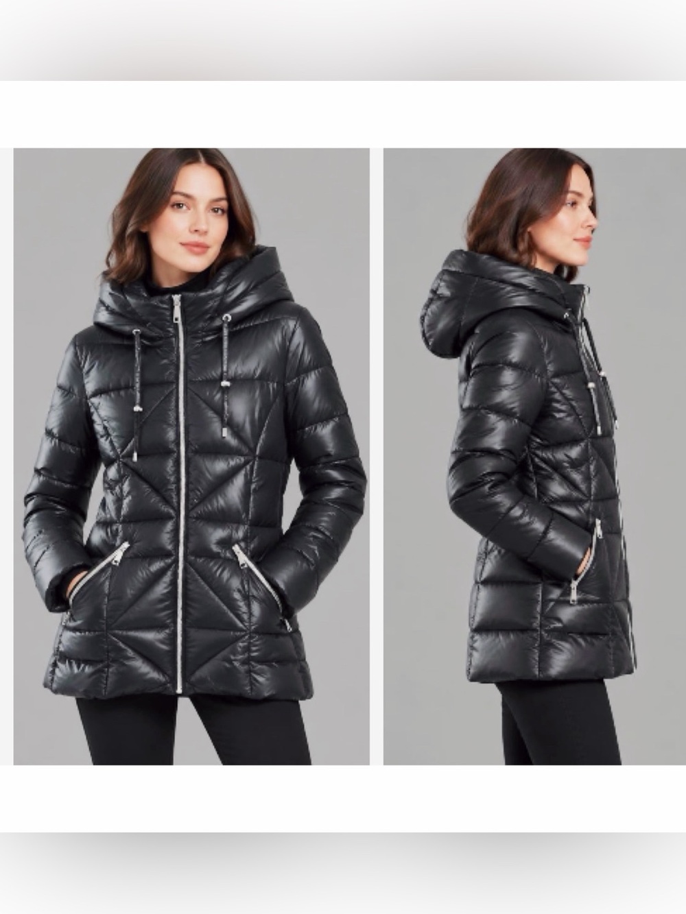 NWT NINE WEST Women's Black Quilted
Puffer Jacket w/Hood
